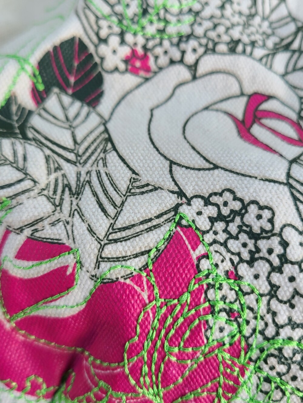 Vintage Roxy Purse Tote Bag Y2K Green Pink Embroidery saddlebag purse Floral Pri - Picture 5 of 7